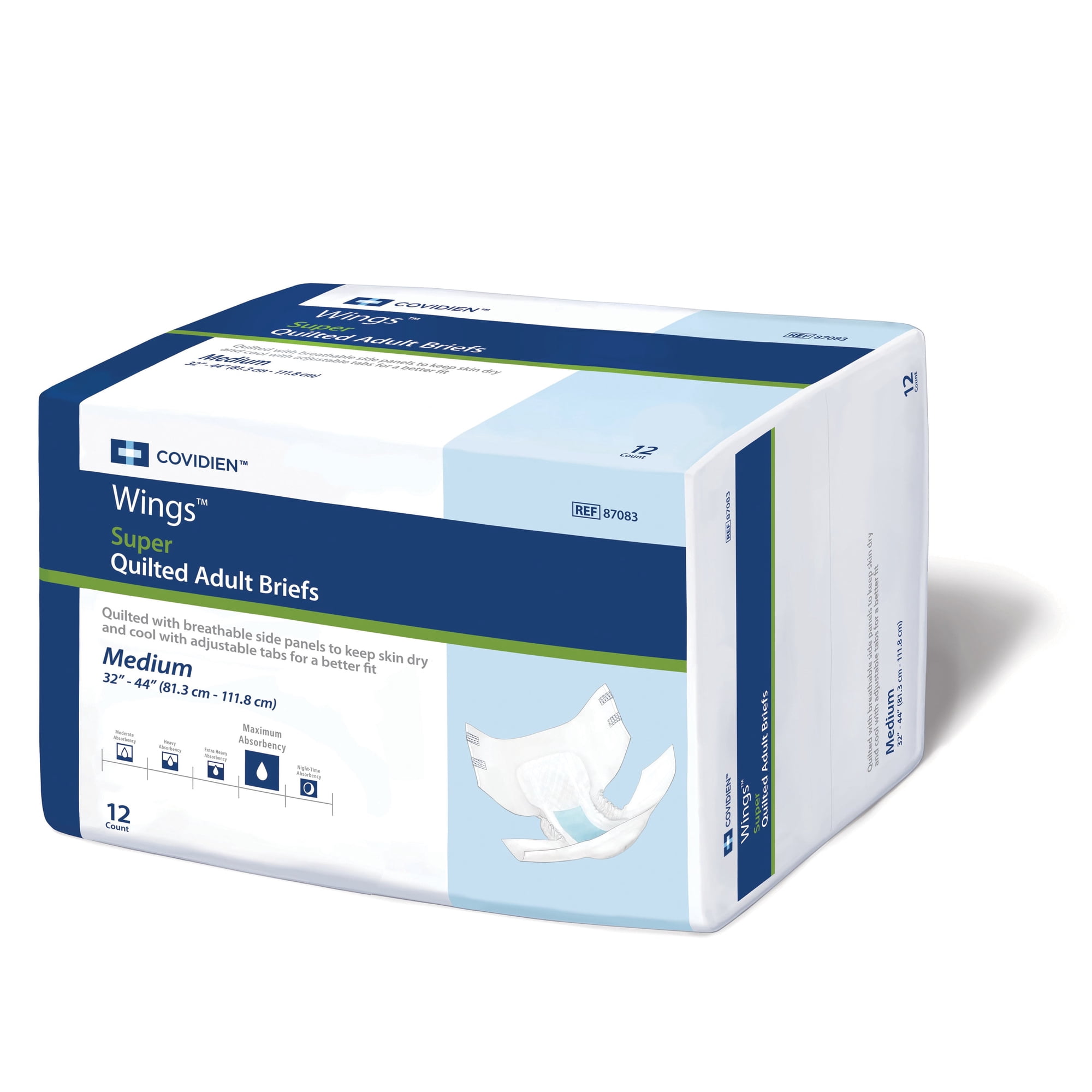Wings Super Adult Brief, Tab Closure Medium Disposable Heavy Absorbency, 87083 - Pack of 12