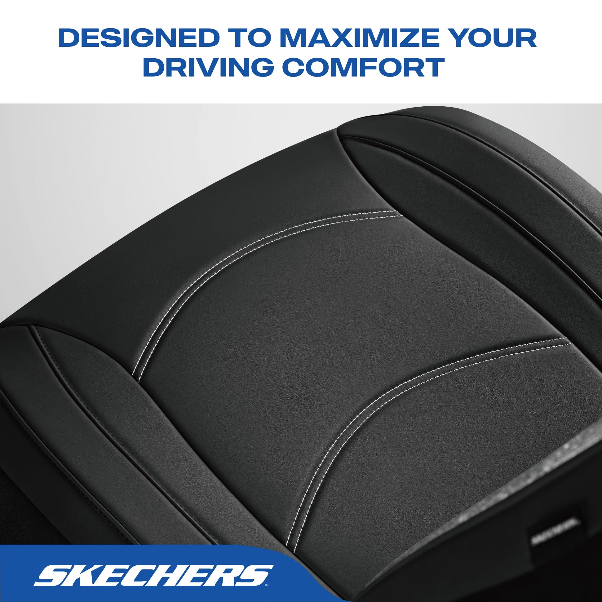 Skechers Leather Front Car Seat Cover – Stylish Diamond Design, Universal Fit - Sliver
