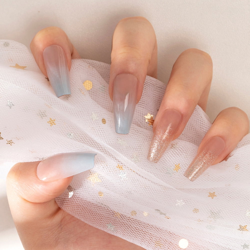Fake Nails with Flowing Light And Color Shiny Glitter Artificial Nails  Classic Square Head Fake Nails Medium-Style False Nails Manicure Nails Set  for Home Nails DIY - Walmart.com