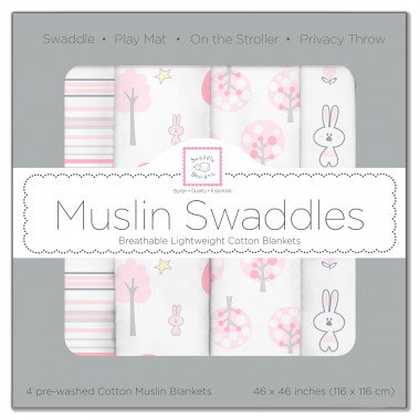 SwaddleDesigns X-Large Cotton Muslin Swaddle Blankets, Set of 4, Pink Thicket