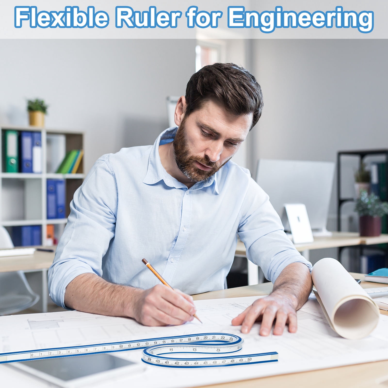 Uxcell 40 Inch 100cm Flexible Curve Ruler Can Be Bent for Drawing Sewing Engineering, 1 Pcs, Blue