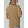 thumbnail image 6 of Long Sleeve Tops Oversized 2025 Trendy Round Crew Neck Casual Color Block Womens Shirts Blouses Khaki L, 6 of 7