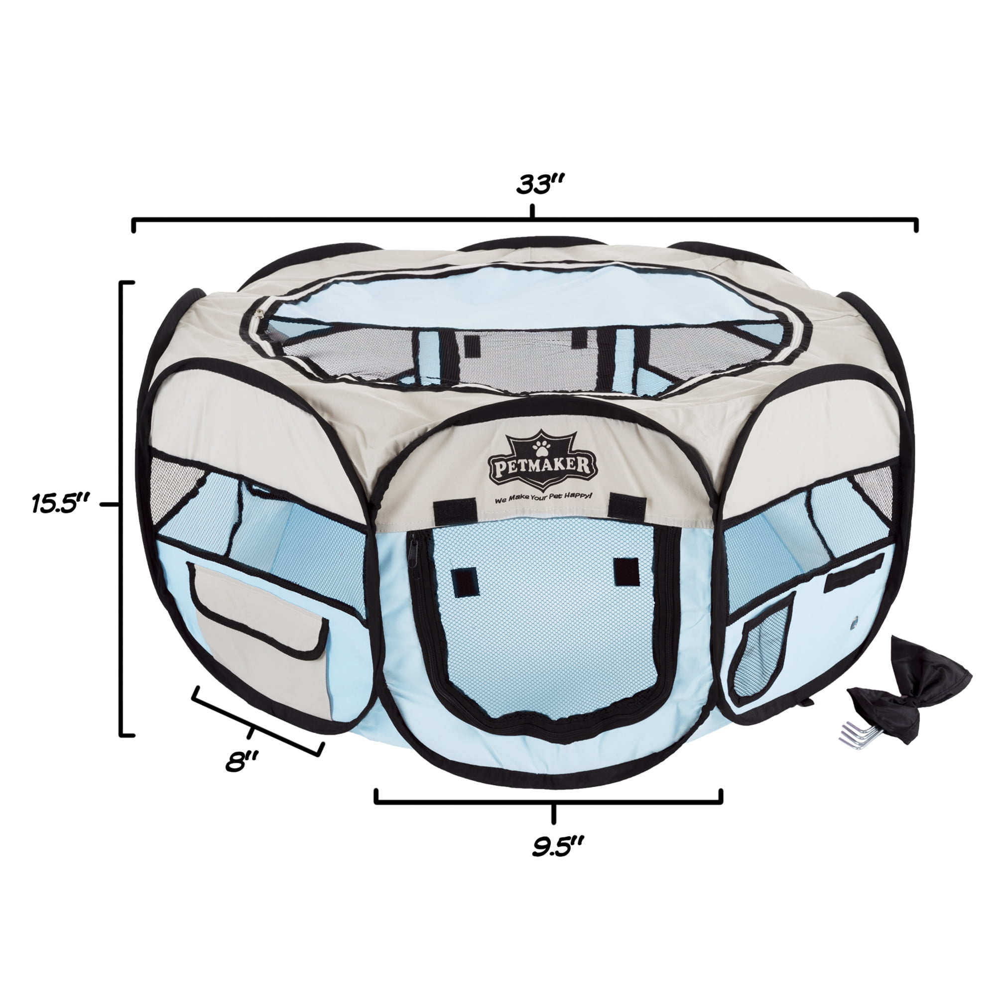 Petmaker Portable Dog Playpen, Blue, 33"L x 33"W x 15.50"H