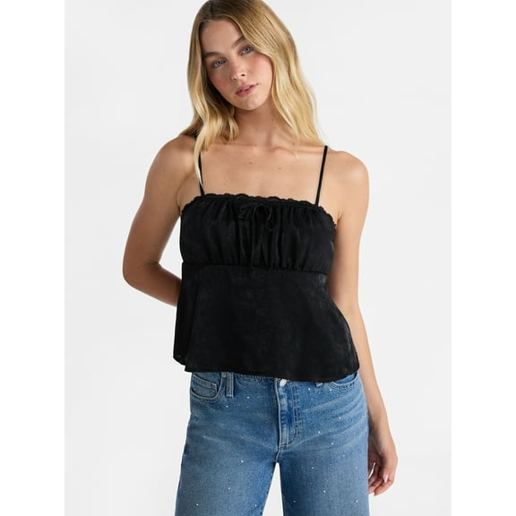 No Boundaries Satin Cami with Lace Trim and Tie, Women's