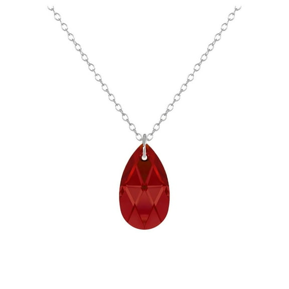 Austrian Crystal 16mm Teardrop Sterling Silver Necklace – 20 Inch -Red