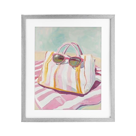 Stupell Industries Coastal Beach Bag & Sunglasses Gray Framed Print Under Glass, 17 x 21, by The Prints Vibe