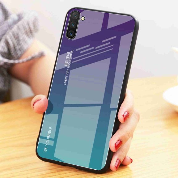 Dteck Case For Samsung Galaxy Note Pro 10 Pro, Gradient Color Tempered Glass Back Shell Soft TPU Frame Hybrid Ultra Slim Cover, Aurora Blue