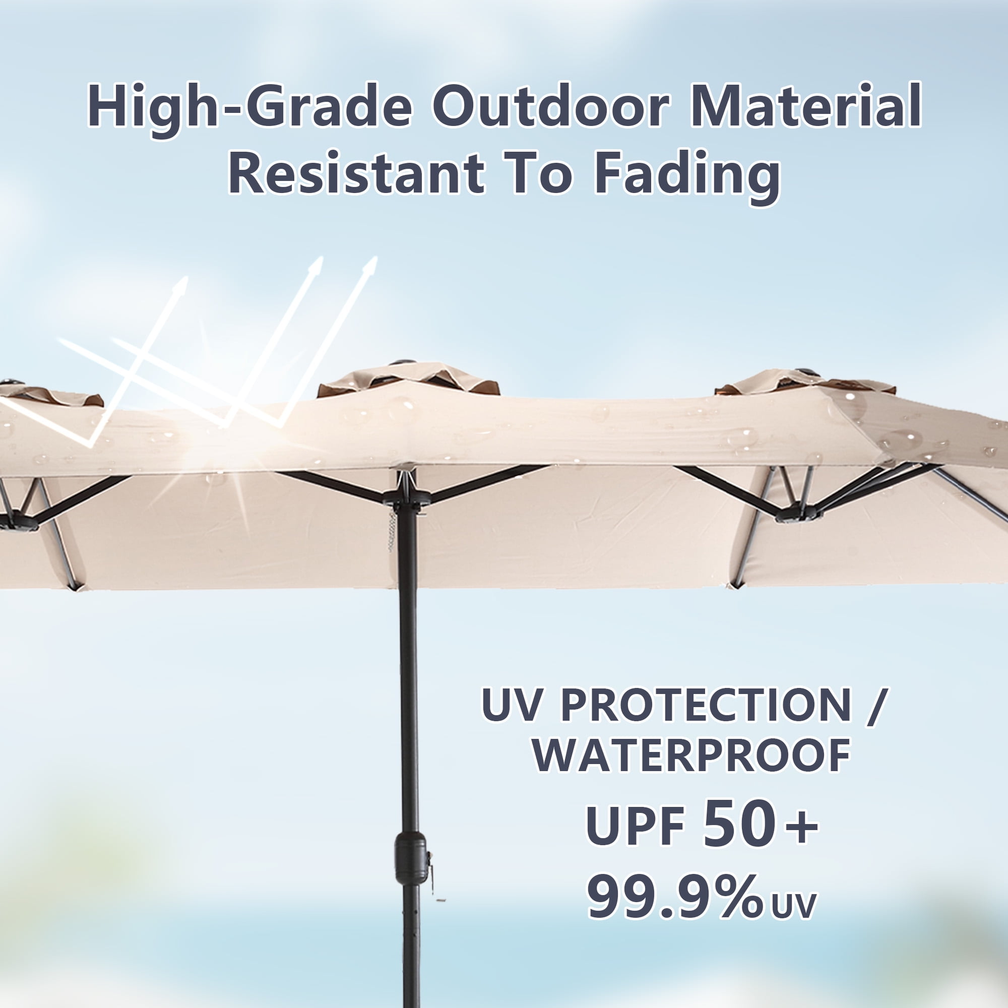 15x9ft Double-Sided Patio Umbrella, Outdoor Market Umbrella, Large Sunbrella Table Umbrellas with Crank Air Vents for Deck Pool Patio,Khaki