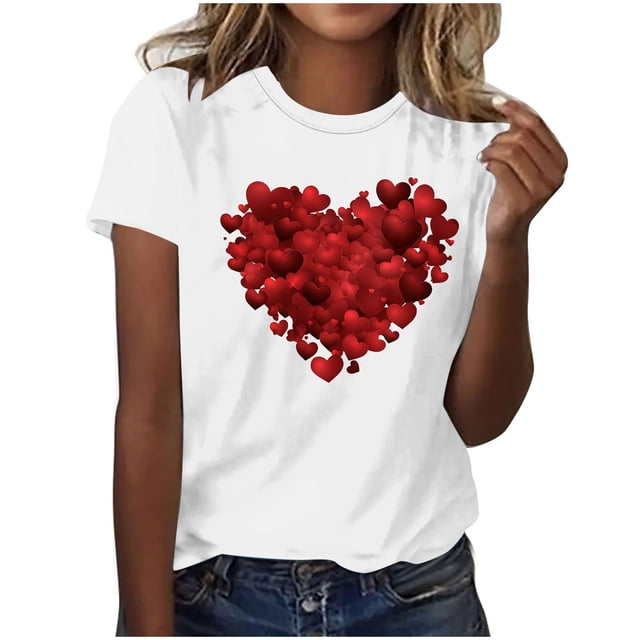 Hyknon Hauts pour Femmes Été Col Rond Imprimé Décontracté Imprimé Manches Courtes Haut Manches Courtes Col Rond Haut/chemise Chandail Doux Polyvalent Sortie Hauts pour Femmes