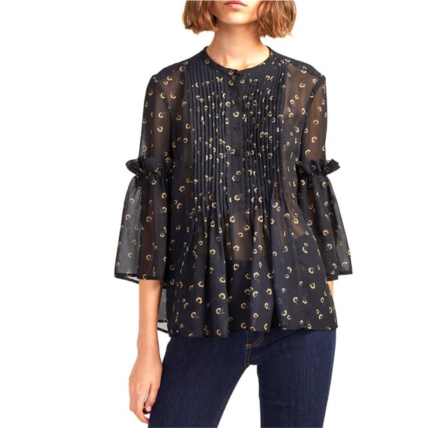 French Connection Mahi Sheer Pullover Blusa para mujer, azul, mediano French Connection Pull-over