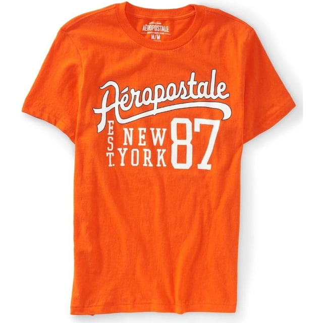 Aeropostale Mens Script New York 87 Camiseta gráfica, Naranja, XX-Large