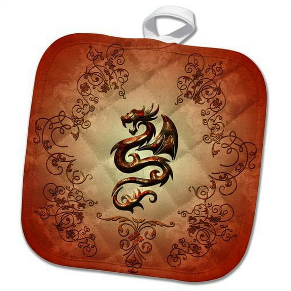 3dRose, The Chinese dragon with floral elements, 8x8 Potholder