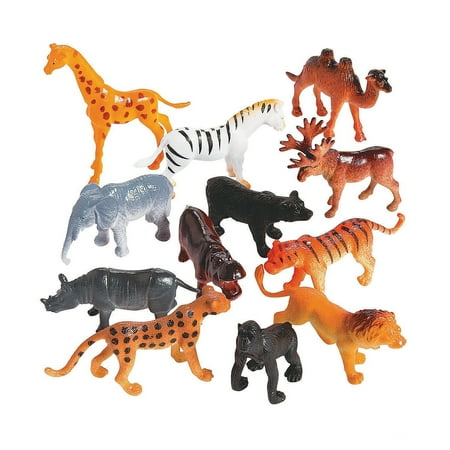 Party Figure - Plastic Safari Animals - Pack Of 12 - 2 Inches - Wild Jungle Animal Figures Science Learning Resource - Party Pack - For Kids Great Party Favors, Bag Stuffers, Fun, Toy, Gift, Prize - By Kidsco