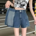 thumbnail image 5 of Women's Denim High Waisted Irregular A Line Skirt Pants - Faux Two-Piece, Slimming Effect, 5 of 8