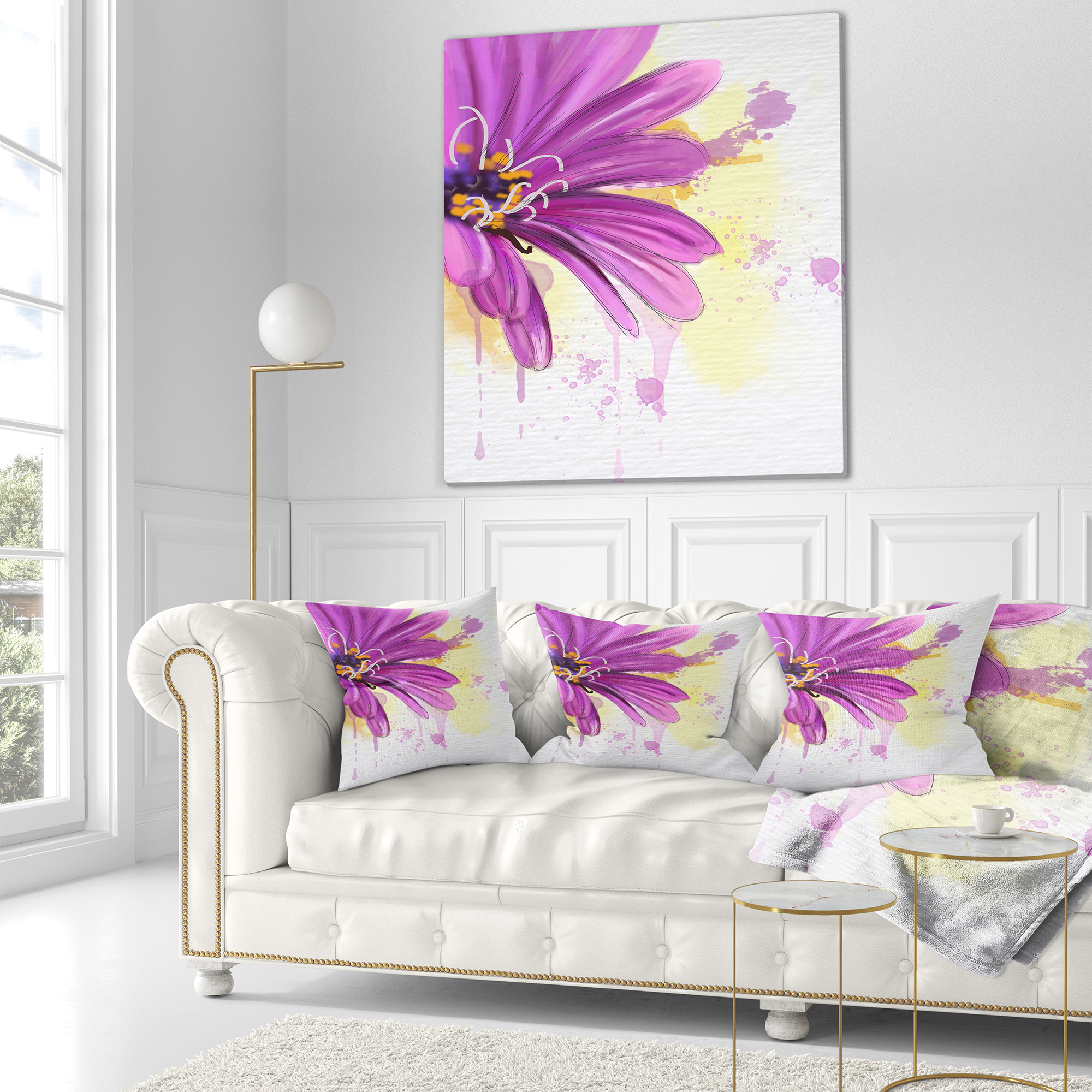 Designart Lovely Purple Flower Watercolor - Floral Throw Pillow - 18x18