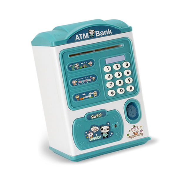Billuyoard Olla de ahorro eléctrica para niños, soportes de bloqueo de desplazamiento de efectivo, caja de dinero con contraseña alimentada por Artesanía Azul