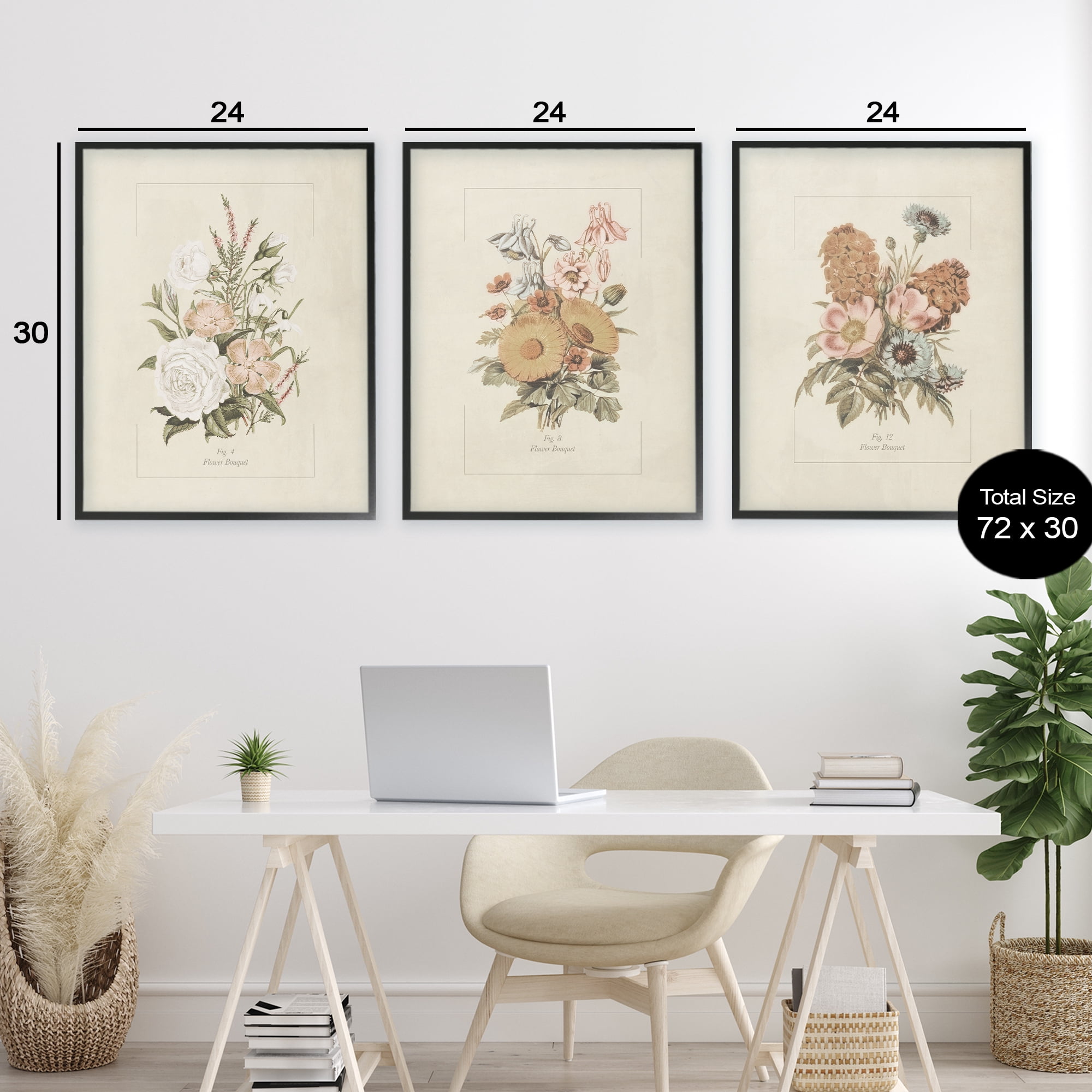 Stupell Industries Neutral Bouquet Studies 3 Piece Black Framed Giclee Art Set, design by Dan Meneely