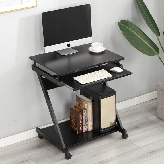Soges Z-Type Laptop Desk Mobile Standing Laptop Cart Small Workstation with Keyboard Tray Work Stand for Small Space, Black