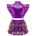 thumbnail image 2 of Doomiva Kids Girl's 2 Pcs Hip Hop Jazz Dance Outfits Sequin Metallic Crop Tops and Culottes Skirts Set Ballet Dancewear Purple 8, 2 of 4