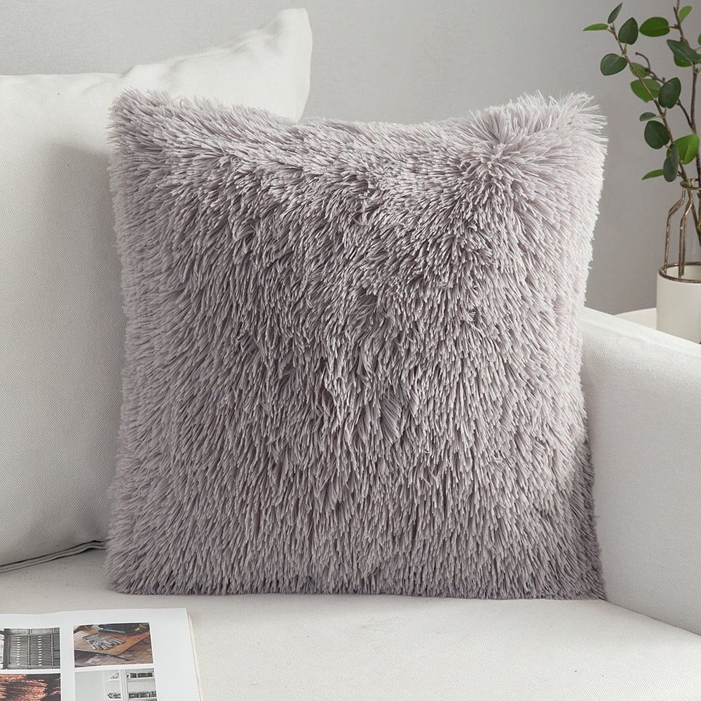 Grey fluffy pillow sale