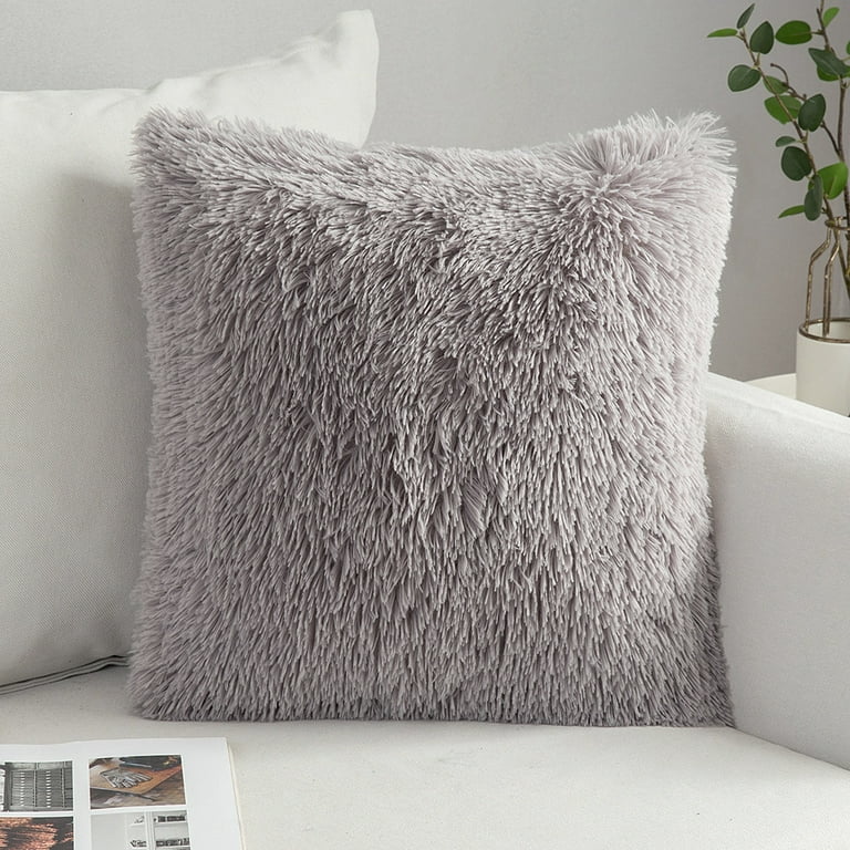 2 Pieces Faux Fur Throw Pillow Cover Accent Sherpa Pillow Fuzzy Soft  Pillowcases Sheepskin Decorative Fleece Cushion Case for Bed Couch Living  Room 