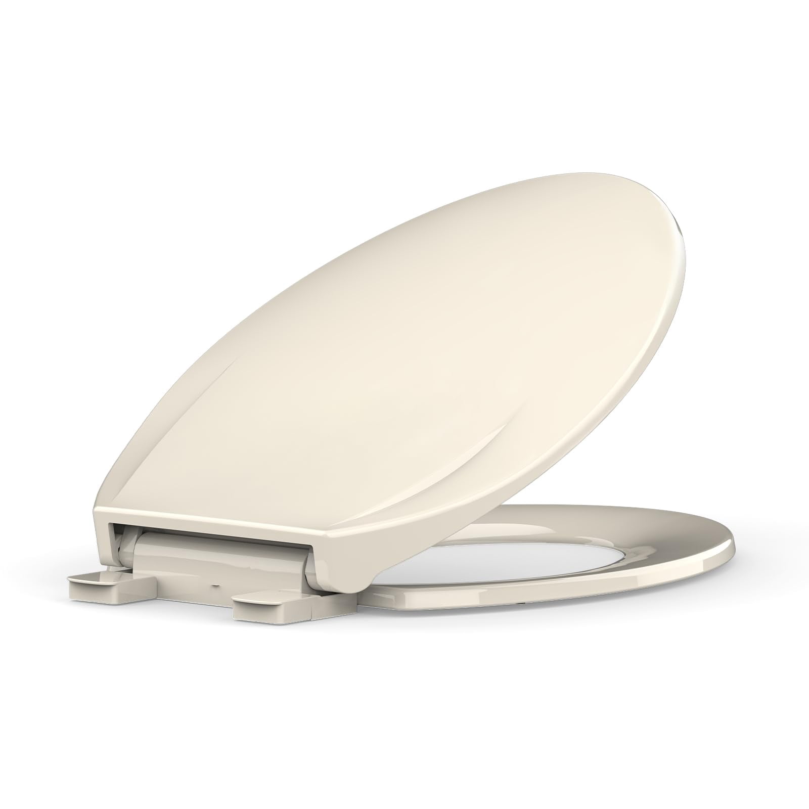 Elongated Toilet Seat, Slow Close Toilet Cover Seat for Easy Clean and Stain-Resistant, Plastic Toilet Seat with Cover, Quick-Release Hinges and Quick-Attach Hardware, Almond