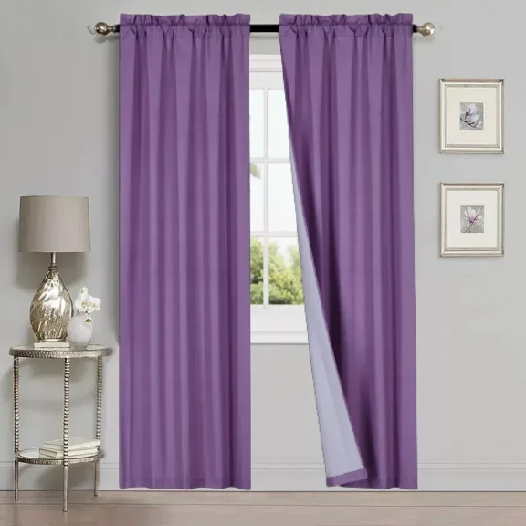 Gorgeous Home Linen Set of 2pc R64 Purple Solid Color Lined window Curtain Panel Complete Privacy Rod Pocket 35" Width x 84" Length each