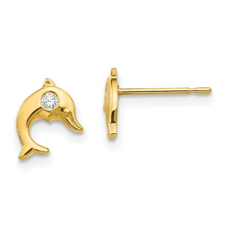 Yellow Gold Dolphin Animal - 14k Yellow Gold Cubic Zirconia Cz Childrens Dolphin Post Stud Earrings Animal Sea Life Gifts For Women For Her