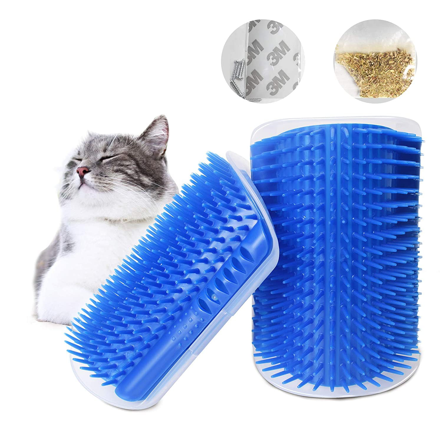 2 Pcs Cat Self Corner Groomer,Cat Self Grooming Brush,Cat Scratcher Comb Massage Toy With Catnip Pouch Kitten Massaging Wall Corner Mounted Massage Itching Tool for Hairballs and Shedding-Safe L/M