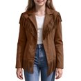 thumbnail image 4 of Kids Girls Toddler Fringe Suede Moto Jacket Long Sleeve Open Front Warm Cozy Windproof Western Utility Outerwear 11-12 Years, 4 of 9