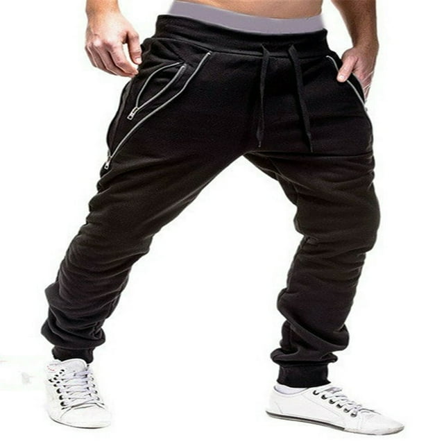 Men‘s Cargo Combat Work Trousers Sports Gym Jogging Zipper Drawstring Pants