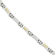 PRECIOUS ACCENTS Stainless Steel 14kt Polished and Brushed Link Bracelet