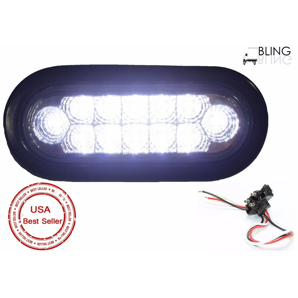 Bright WHITE Oval Backup Reverse Fog LED Light Clear Grommet Plug