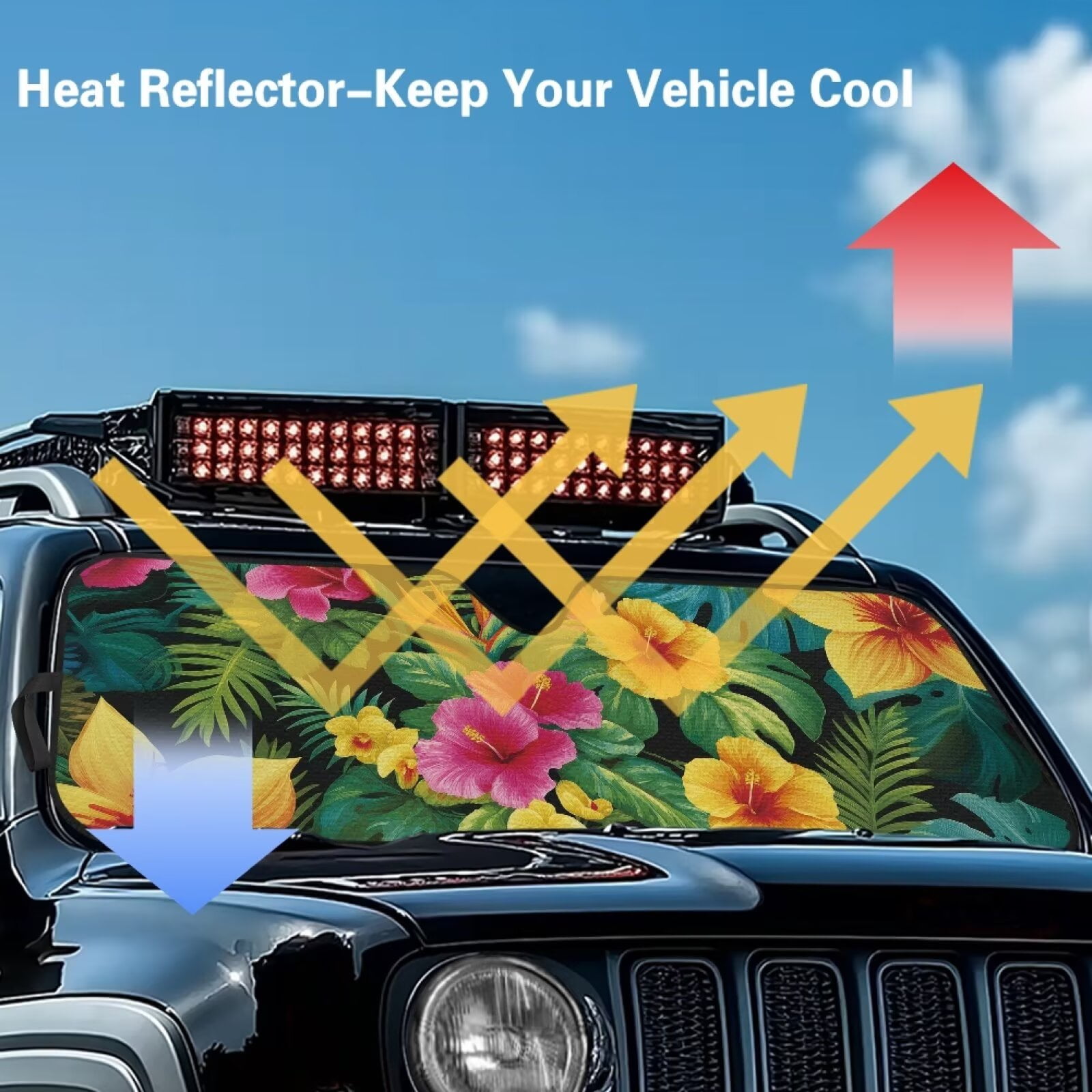 Uorisanigo Car Windshield Sun Shade Compatible with Jeep Wrangler JL JLU 2018-2025 / Jeep Gladiator 2020-2025 Accessories, Window Hawaiian Hibiscus Print Sunshade Keep Car Interior Cooler