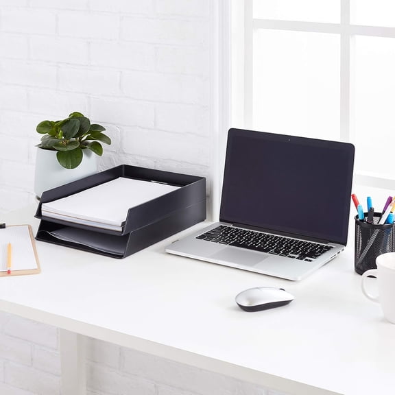 Rectangular Plastic Organizer - 12-Pack, Letter Tray, Black