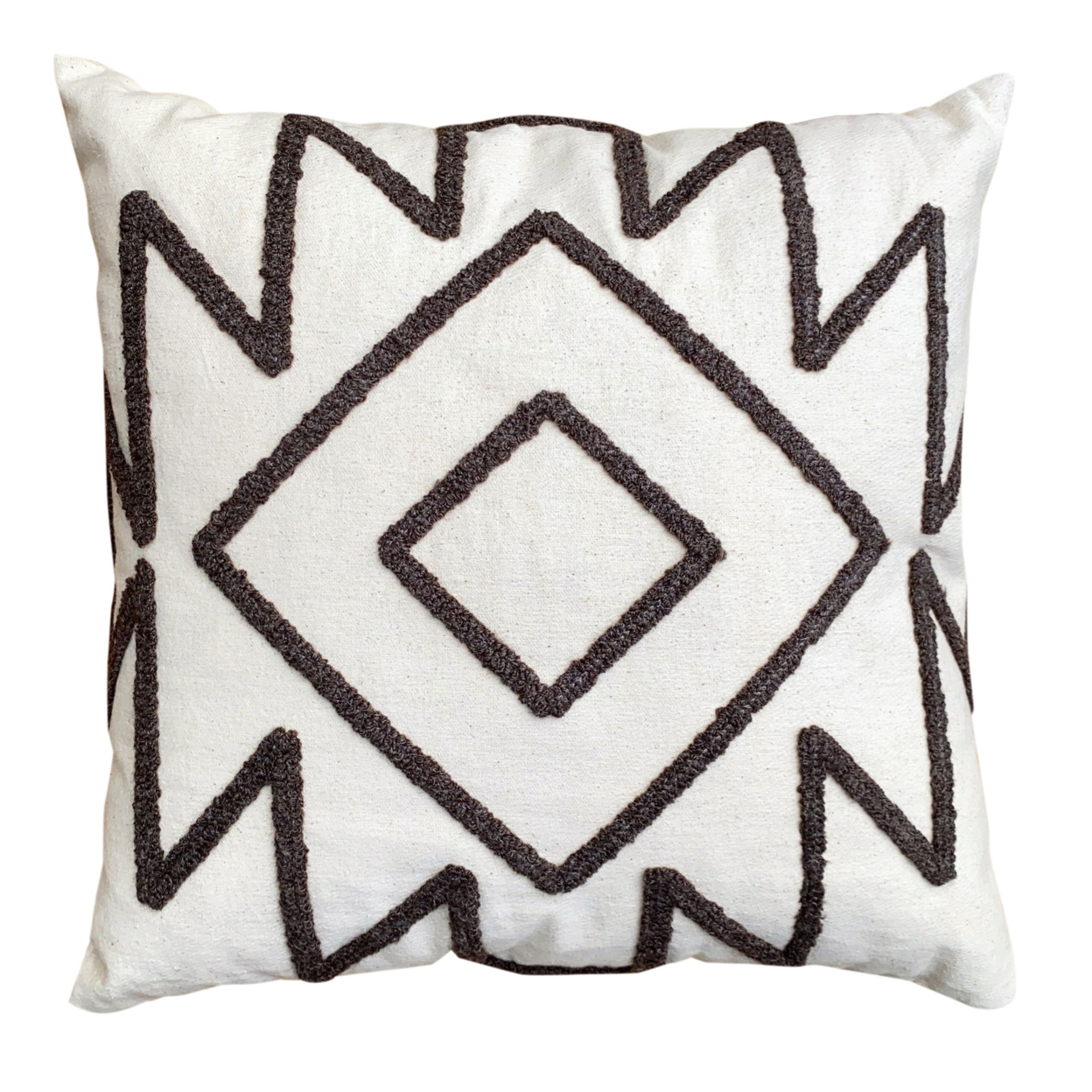 17 x 17 Inch Square Cotton Accent Throw Pillows Geometric Aztec Embroidery Set of 2 White Gray - Saltoro Sherpi - image 2 of 7