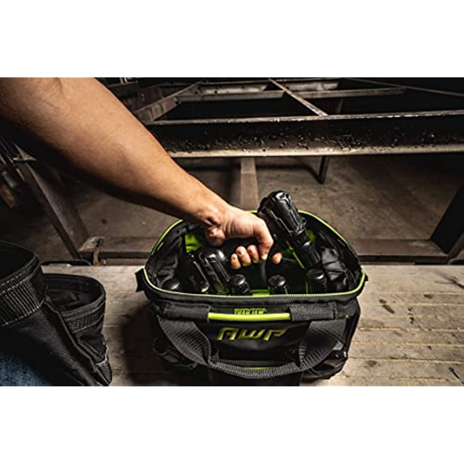 AWP 12 Inch TrapJaw Tool Bag with Spring-Loaded Technology and Lockable Pull Handles, Water-Resistant Construction