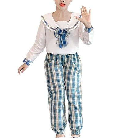 

Children Kids Toddler Girls Letter Plaid Bowknot Blouse Top Shirt Plaid Pants Trousers Outfit Set 2PCS Clothes