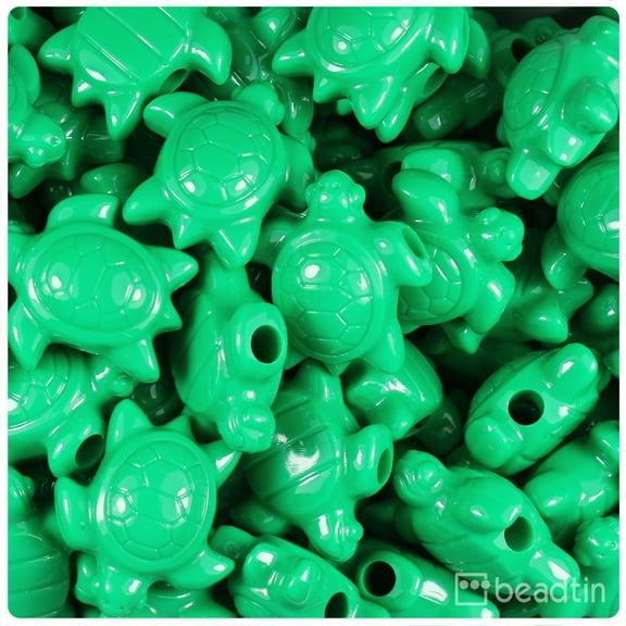 BeadTin Green Opaque 23mm Sea Turtle Pony Beads (24pcs)