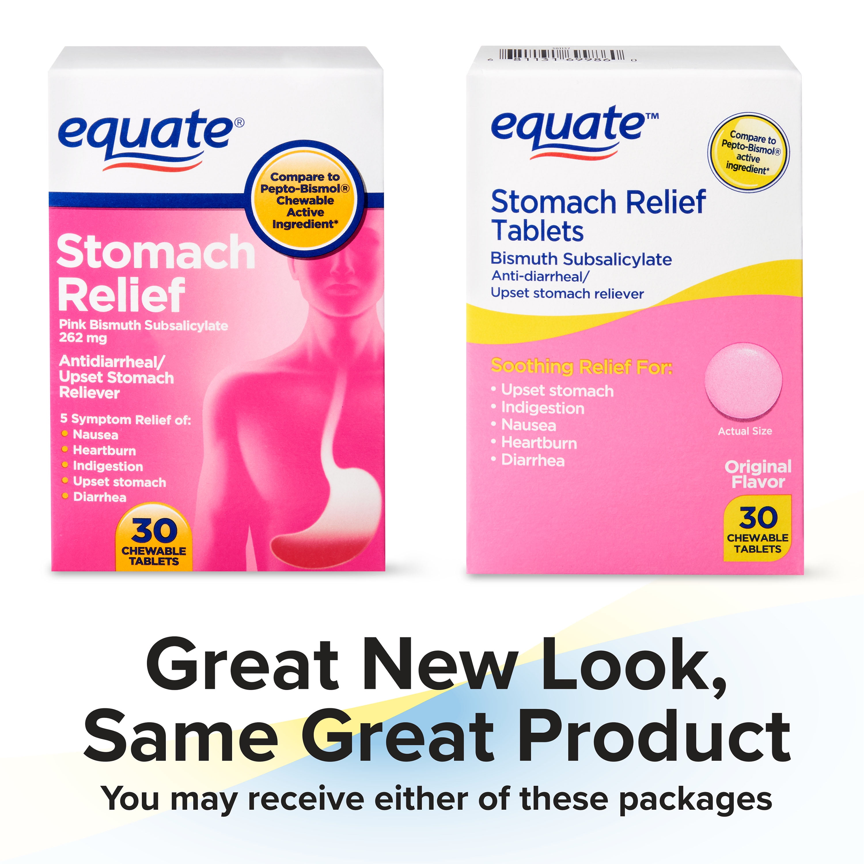 Equate Stomach Relief Chewable Tablets 262 Mg 30 Count