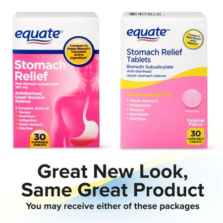 Equate Stomach Relief Chewable Tablets, 262 mg, 30 (Best Medicine For Severe Stomach Pain)