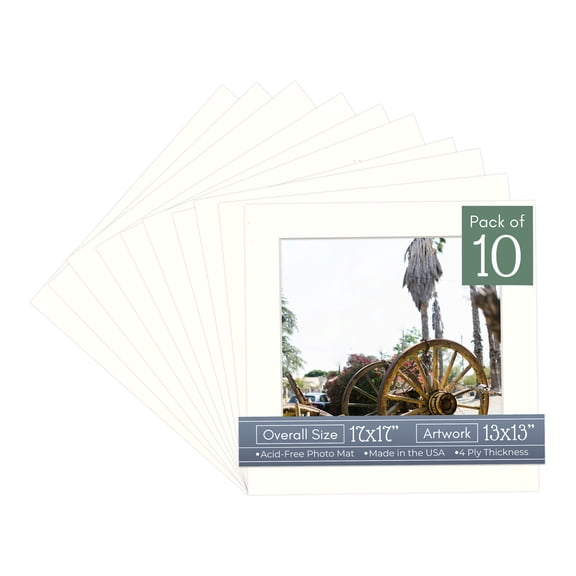 Antique White Picture Frame Mat for 17x17 Frames - Fits 13x13 Photos - 10 Mats