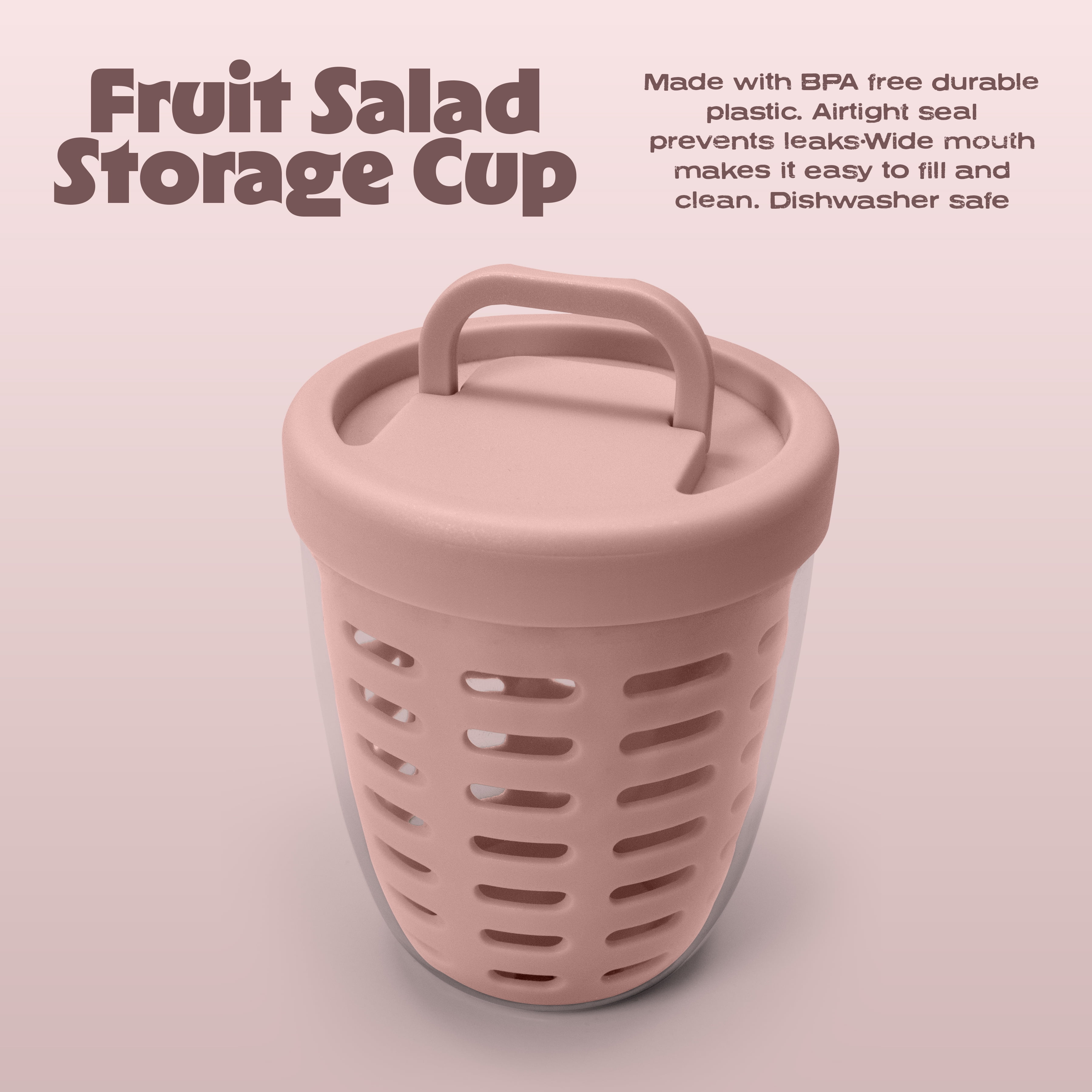 Cook with Color Berry Cup with Removable Colander and Fork, BPA-Free, Dishwasher Safe, Pink