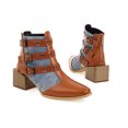 thumbnail image 4 of Ladies Chunky Heel Colorblock Belt Buckle Back Zipper Mid Heel Motorcycle Boots, 4 of 9