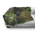 thumbnail image 3 of Japanese Soft Flannel Fleece Throw Blanket, Cascading Waterfall Pond Under Bridge Reflections of Flowers in Water Pattern, Cozy Plush for Indoor and Outdoor Use, 50" x 70", Green White, by Ambesonne, 3 of 6
