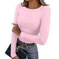thumbnail image 2 of Women Long Sleeve Thermal Shirt Fleece Tops 2025 Fall Winter Crew Neck Casual Base Layer T-Shirts Warm Undershirts Pink S, 2 of 5