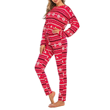 

Fanvereka Women s Christmas Pajamas Set Long Sleeve Christmas Soft Snowflake Printed Homewear