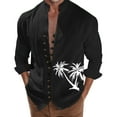 thumbnail image 1 of Camisas Manga Larga Hombre Camisa de manga larga con estampado 3D digital y cuello con botones sueltos para ocio en la playa para hombre (Black, XL), 1 of 4