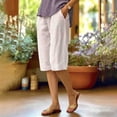 thumbnail image 5 of VBVC Women's Elastic Waist Striped Capri Pants, Knee Length Bermuda Shorts For Women, Ladies' Summer Breathable Cropped Trousers with Pockets,Khaki,S-2XL, 5 of 8