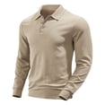 thumbnail image 6 of ZVAVZ Textured Polos Shirts for Men Regular Fit Long Sleeve Collared Tops Jacquard Fashion Casual Beach Vacation T-Shirt Khaki S, 6 of 7